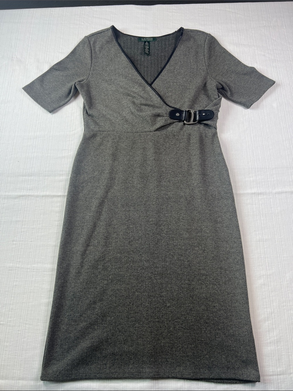 Lauren Ralph Lauren Grey Wrap-Front Dress with Buckle Accent